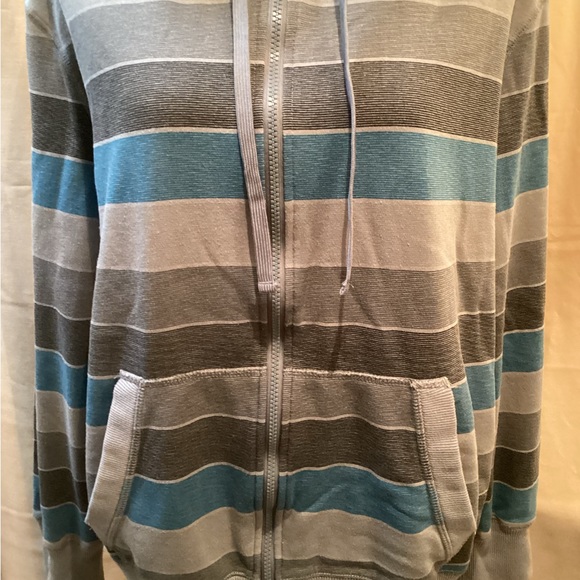 OP Zip Up Hoodie Size XL, Gray,Blue Stripes - Picture 3 of 9